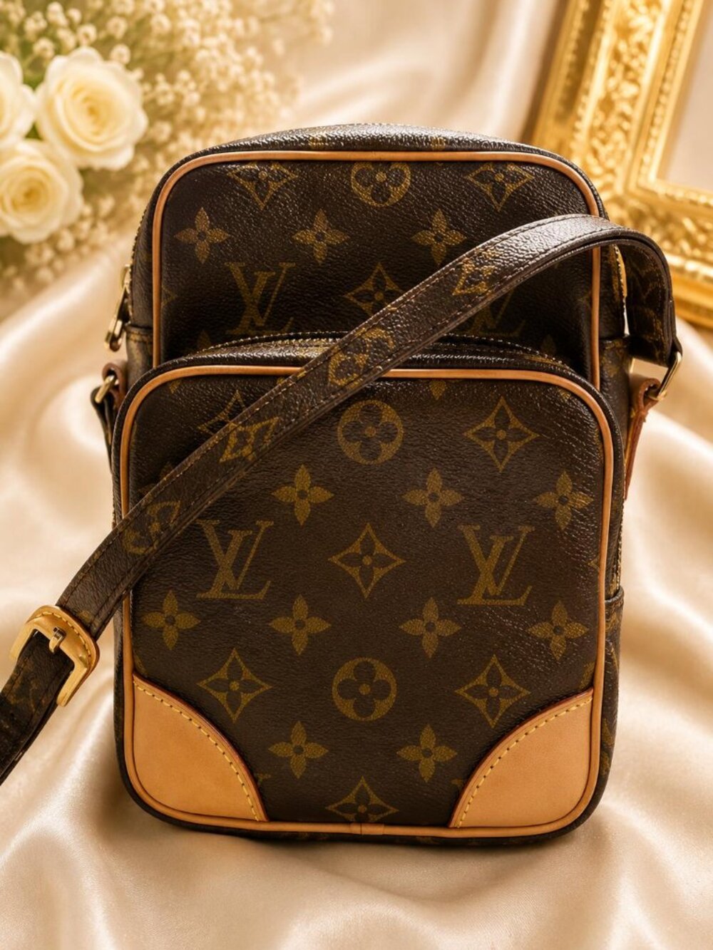 Authentic Louis Vuitton Mini Amazon Monogram Crossbody Bag Vintage LV Brown